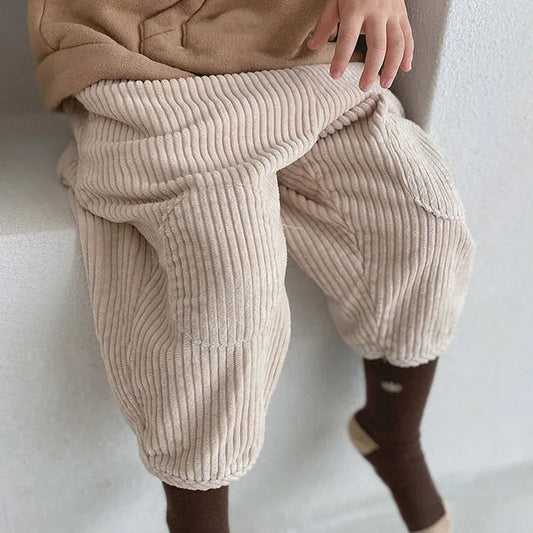 ロングパンツ・スウェットパンツ キッズパンツ コーデュロイ 膝パッチ ルーズパンツ ロングパンツ ベージュ ブラウン 2カラー