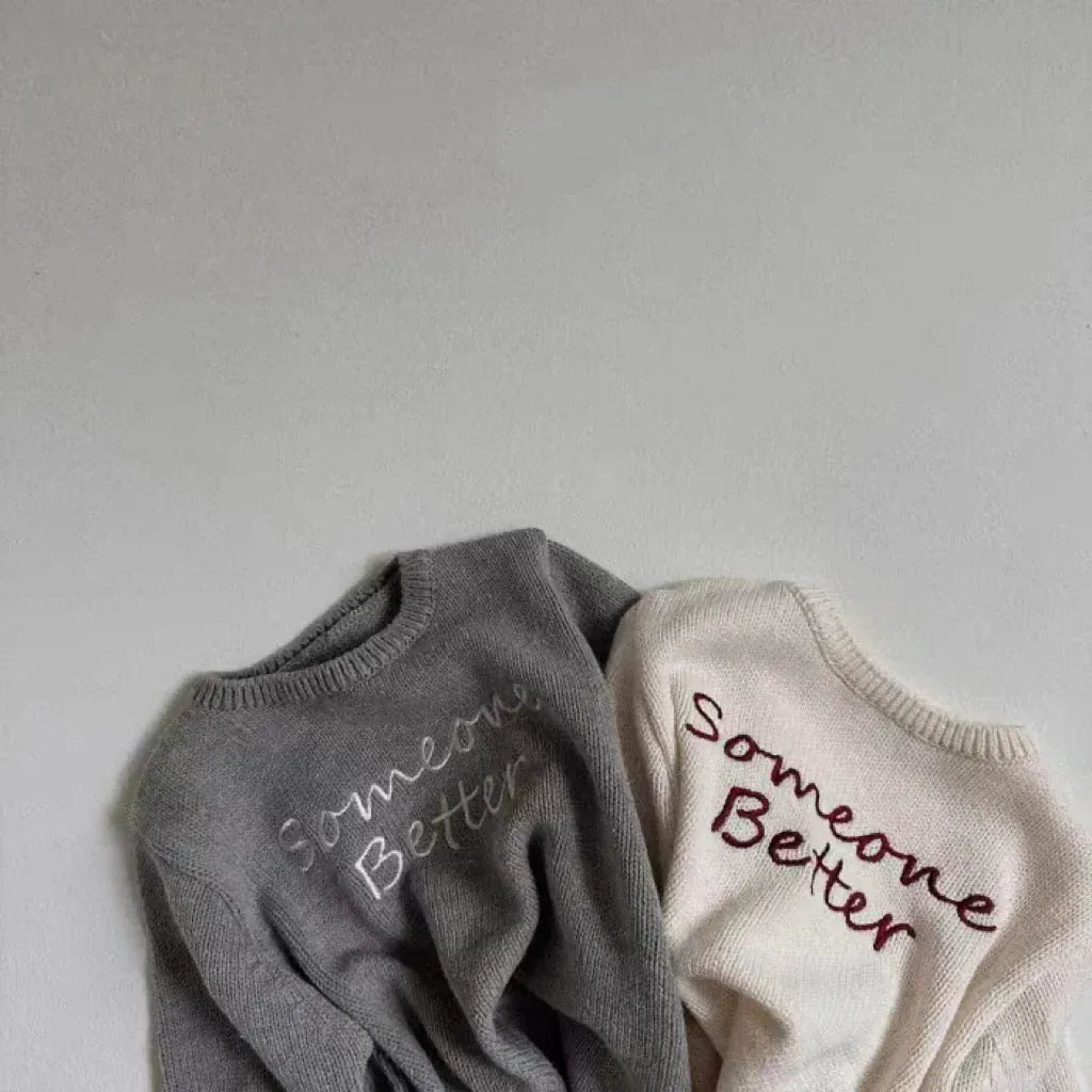 ニット・セーター ベビートップス ニットセーター レターロゴ刺繍 アプリコット グレー 2カラー