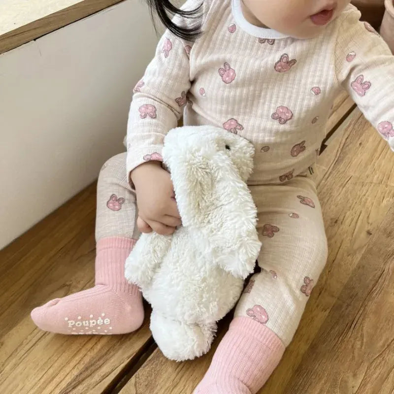 長袖パジャマ キッズパジャマセット 長袖パジャマ トップス パンツ うさぎバニープリント 2カラー