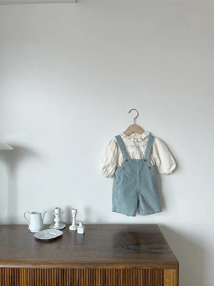 長袖シャツ・ブラウス ベビートップス 長袖ブラウス フラワー花柄刺繍 ライトグレー ベージュ 2カラー