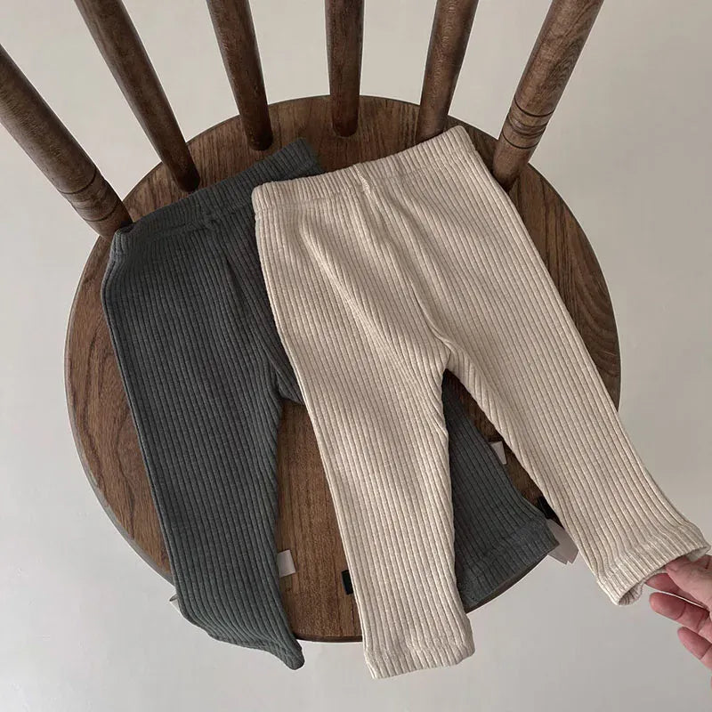 レギンスパンツ ベビーパンツ リブレギンス リボンレギンスパンツ ベージュ グレー 2カラー