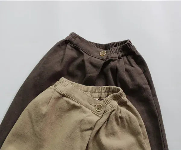 ロングパンツ・スウェットパンツ キッズパンツ 変わりボタン ルーズ ロングパンツ カーキ コーヒー 2カラー