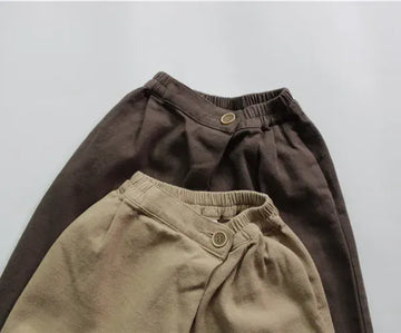 ロングパンツ・スウェットパンツ キッズパンツ 変わりボタン ルーズ ロングパンツ カーキ コーヒー 2カラー