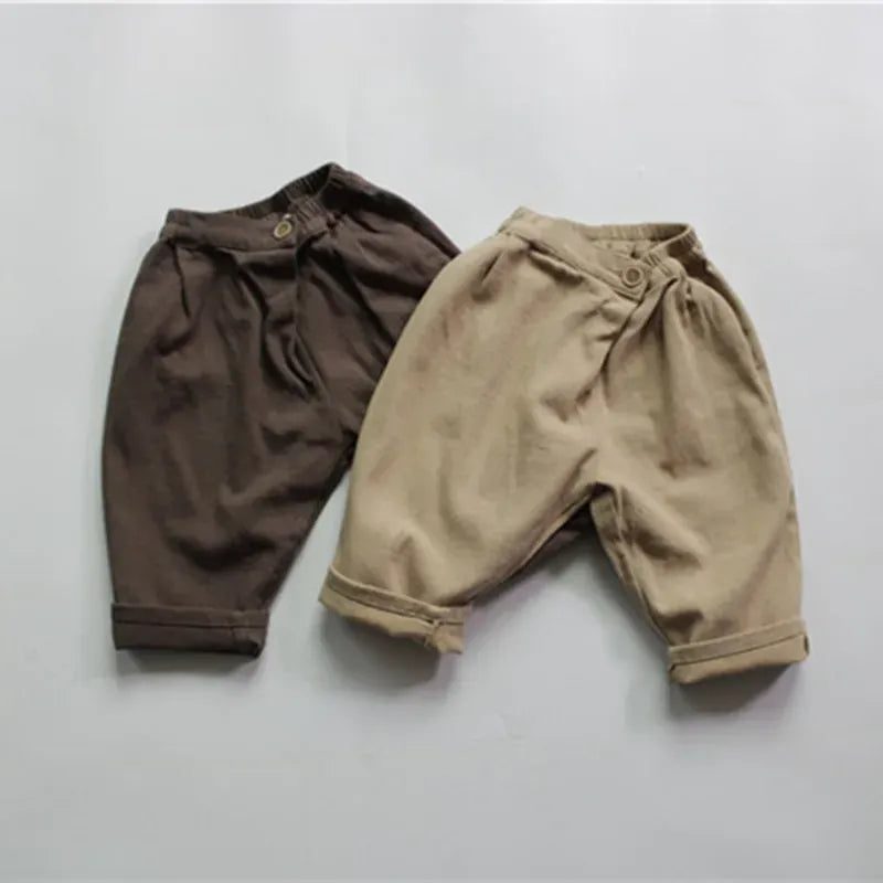 ロングパンツ・スウェットパンツ キッズパンツ 変わりボタン ルーズ ロングパンツ カーキ コーヒー 2カラー