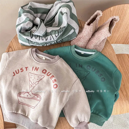 トレーナー・フーディ キッズスウェットシャツ ピザ柄プリント 裏フリーストレーナー 2カラー ユニセックス 男の子 女の子 子供服