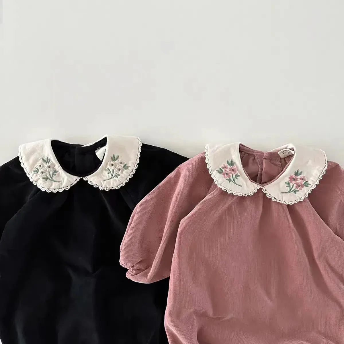 長袖ロンパース ベビー長袖ロンパース フラワー 花柄刺繍 丸襟ボディスーツ 2カラー ガールズ 女の子 子供服
