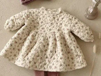 長袖ワンピース ベビーキッズ長袖ワンピース キルティング フラワー 花柄プリントワンピース 2カラー ガールズ 女の子 子供服