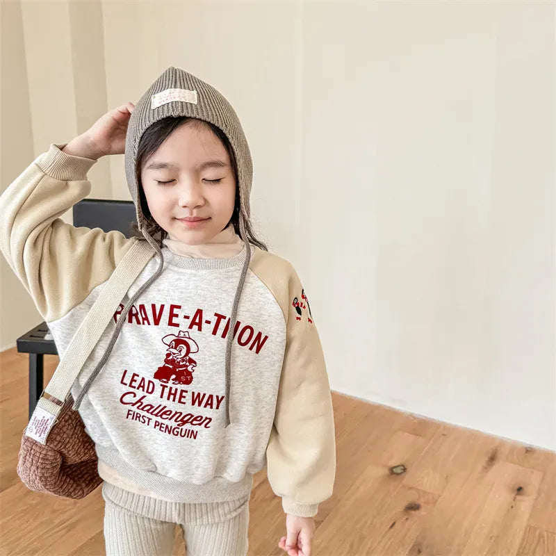 トレーナー・フーディ キッズスウェットシャツ ペンギンプリント刺繍 パッチワークトレーナー 2カラー ボーイズ 男の子 子供服