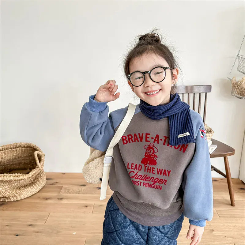 トレーナー・フーディ キッズスウェットシャツ ペンギンプリント刺繍 パッチワークトレーナー 2カラー ボーイズ 男の子 子供服