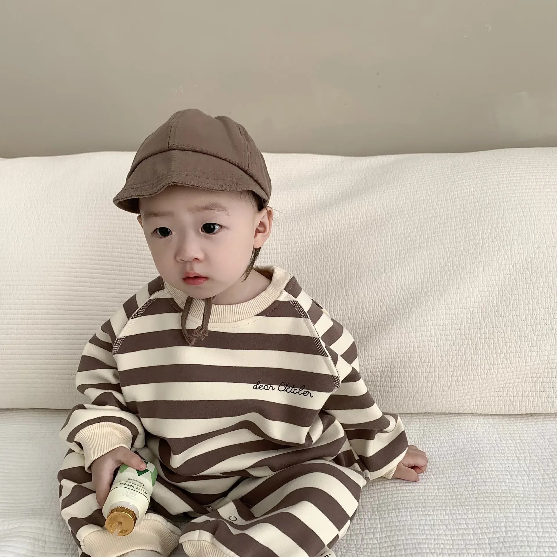 長袖ロンパース ベビー長袖ロンパース ボーダースウェットジャンプスーツ 2カラー ボーイズ 男の子 子供服