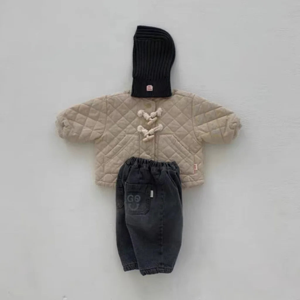 ロングパンツ・スウェットパンツ ベビーパンツ 裏ボアフリースパンツ デニムカラー スマイルプリント 暖パン ブラック ブルー 2カラー ボーイズ 男の子 子供服