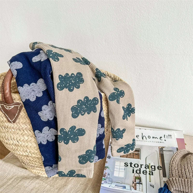 レギンスパンツ キッズレギンスパンツ 雲 クラウドプリント 総柄 裏フリースレギパン カーキ ブルー 2カラー ユニセックス 男の子 女の子 子供服