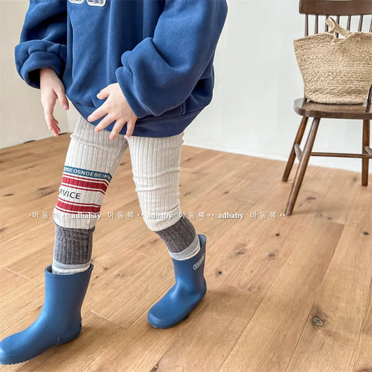 レギンスパンツ キッズレギンスパンツ レターロゴパッチワーク 切り替えレギンス 裏フリース 2カラー ユニセックス 男の子 女の子 子供服