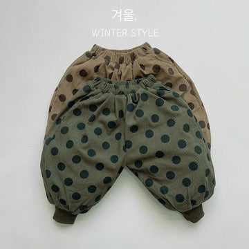 ロングパンツ・スウェットパンツ キッズパンツ 裏ファーフリース コーデュロイパンツ 水玉 ドットプリント ジョガーパンツ アーミーグリーン カーキ 2カラー ユニセックス 男の子 女の子 子供服