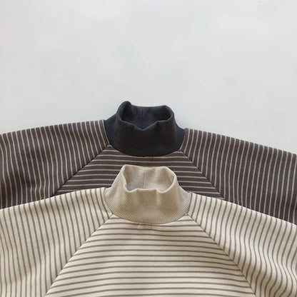 トレーナー・フーディ キッズスウェットシャツ ボーダープリント 裏フリース ハイネック スタンドカラートレーナー プルオーバー 2カラー ユニセックス 男の子 女の子 子供服