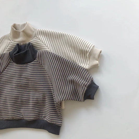 トレーナー・フーディ キッズスウェットシャツ ボーダープリント 裏フリース ハイネック スタンドカラートレーナー プルオーバー 2カラー ユニセックス 男の子 女の子 子供服