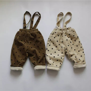 サロペットパンツ・サスペンダーパンツ キッズサロペット コーデュロイ サスペンダーパンツ 水玉 ドットサロペット 2カラー ユニセックス 男の子 女の子 子供服