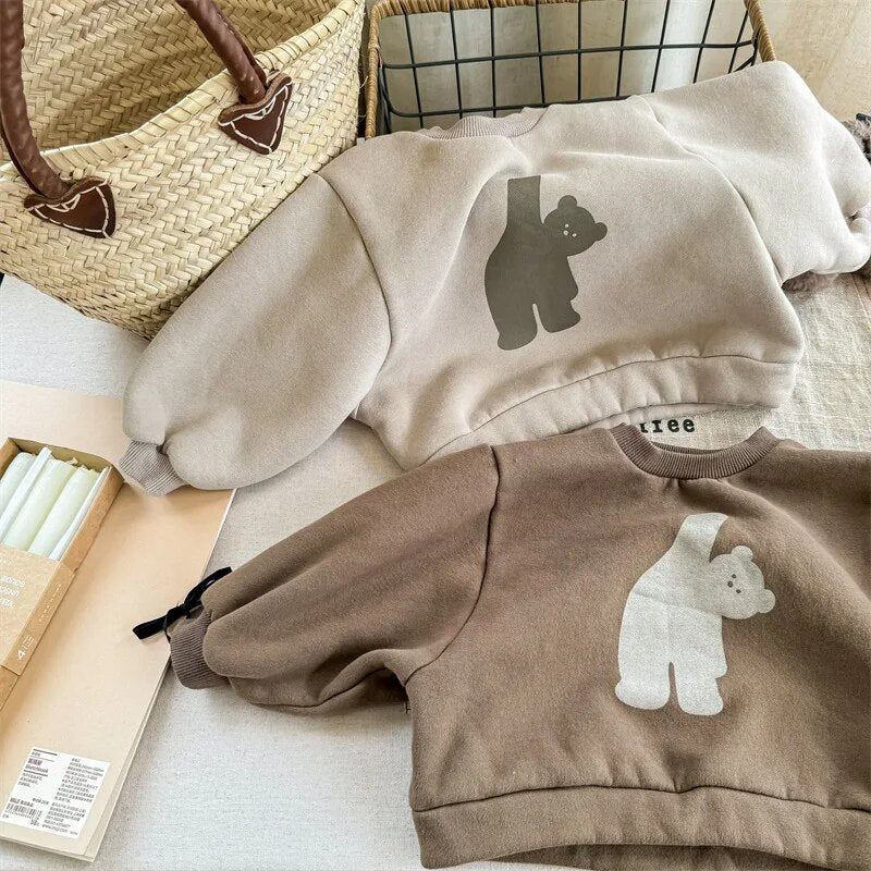 トレーナー・フーディ キッズスウェットシャツ トレーナー くま ベアプリント バットスリーブ ドルマンスリーブ グレー ブラウン 2カラー ユニセックス 男の子 女の子 子供服