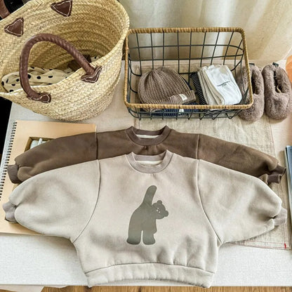 トレーナー・フーディ キッズスウェットシャツ トレーナー くま ベアプリント バットスリーブ ドルマンスリーブ グレー ブラウン 2カラー ユニセックス 男の子 女の子 子供服