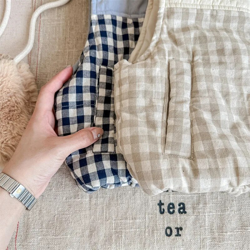 ベスト キッズベスト アウター チェック ジャケット ブルー ネージュ 2カラー ボーイズ 男の子 子供服