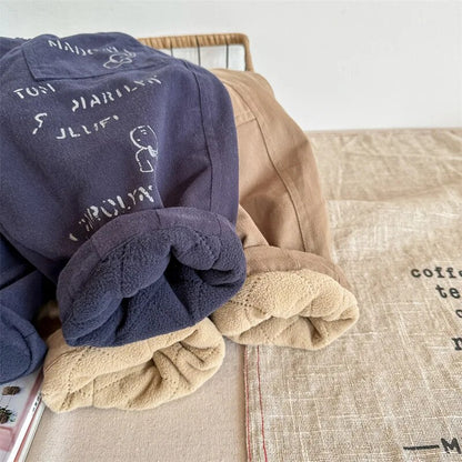 ロングパンツ・スウェットパンツ キッズパンツ 裏フリース アニマルプリント ロングパンツ 暖パン カーキ ブルー 2カラー ボーイズ 男の子 子供服