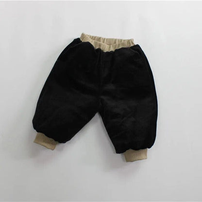 キッズ用キルティング防寒パンツ 裏フリース ブラック 裾リブ