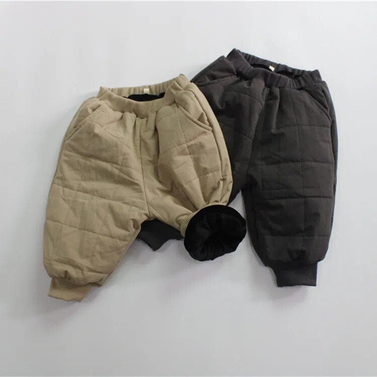 ロングパンツ・スウェットパンツ キッズパンツ キルティング 裏フリース 防寒 アウターパンツ グレー カーキ 2カラー ユニセックス 男の子 女の子 子供服