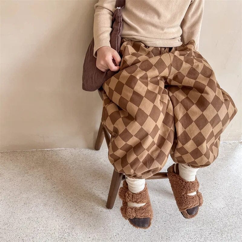 ロングパンツ・スウェットパンツ キッズパンツ ダイヤチェック ロングパンツ 暖パン ブラック ブラック 2カラー ユニセックス 男の子 女の子 子供服