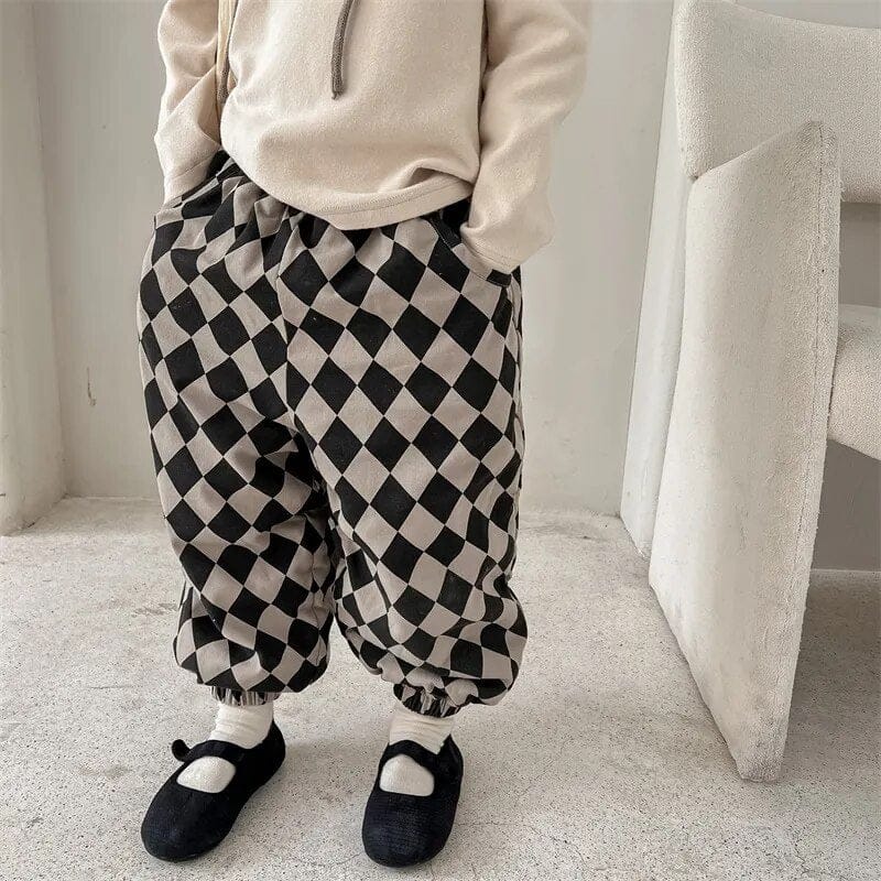 ロングパンツ・スウェットパンツ キッズパンツ ダイヤチェック ロングパンツ 暖パン ブラック ブラック 2カラー ユニセックス 男の子 女の子 子供服