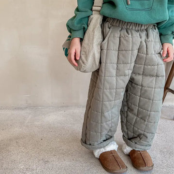 ロングパンツ・スウェットパンツ キッズパンツ キルティング 厚手パンツ アウターパンツ レッド グリーン 2カラー ユニセックス 男の子 女の子 子供服