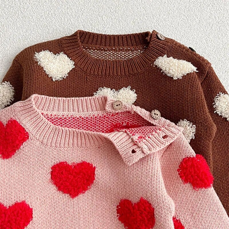 ニット・セーター ベビー セーター 長袖ニット ハート ピンク コーヒー 2カラー ガールズ 女の子 子供服