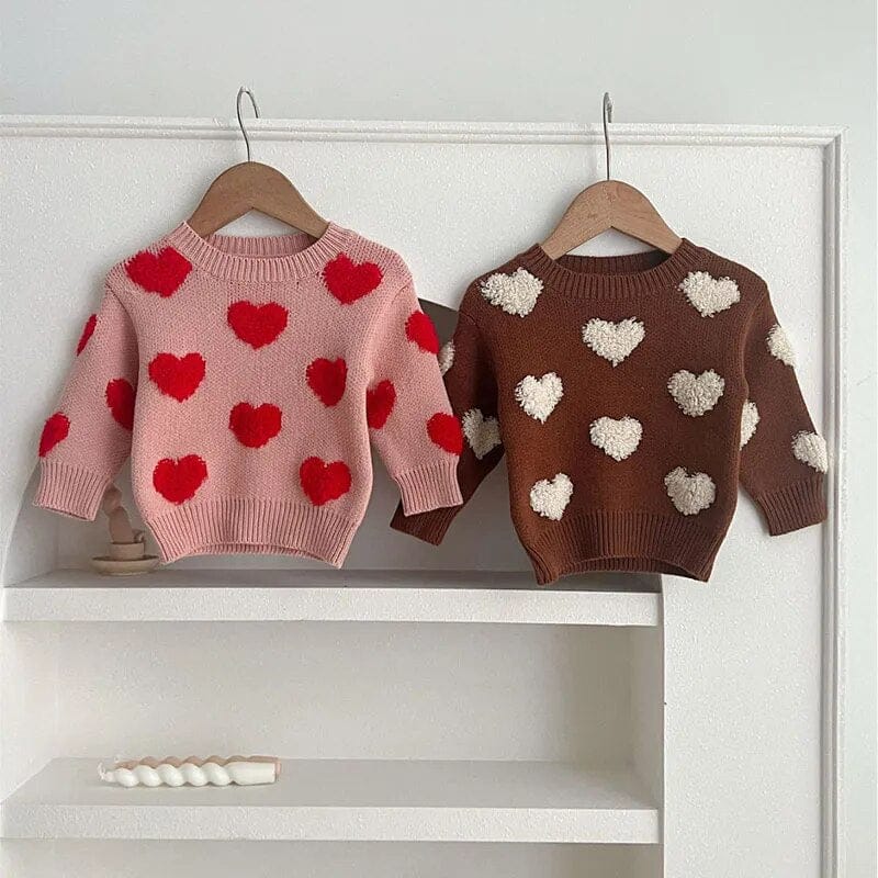 ニット・セーター ベビー セーター 長袖ニット ハート ピンク コーヒー 2カラー ガールズ 女の子 子供服