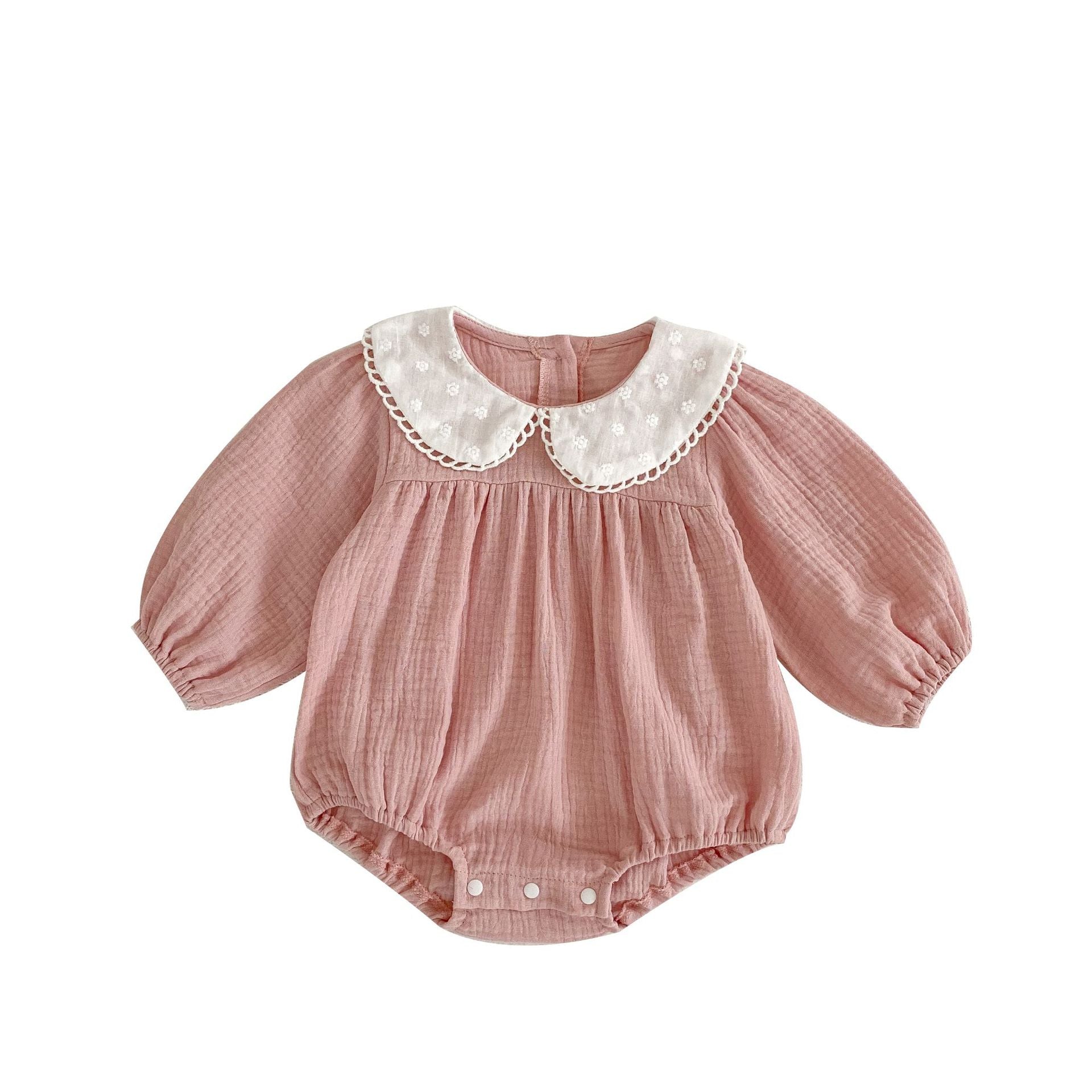 長袖ロンパース ☺︎ ベビー 長袖ロンパース 丸襟 レース ピンク ホワイト 2カラー ガールズ 女の子 子供服