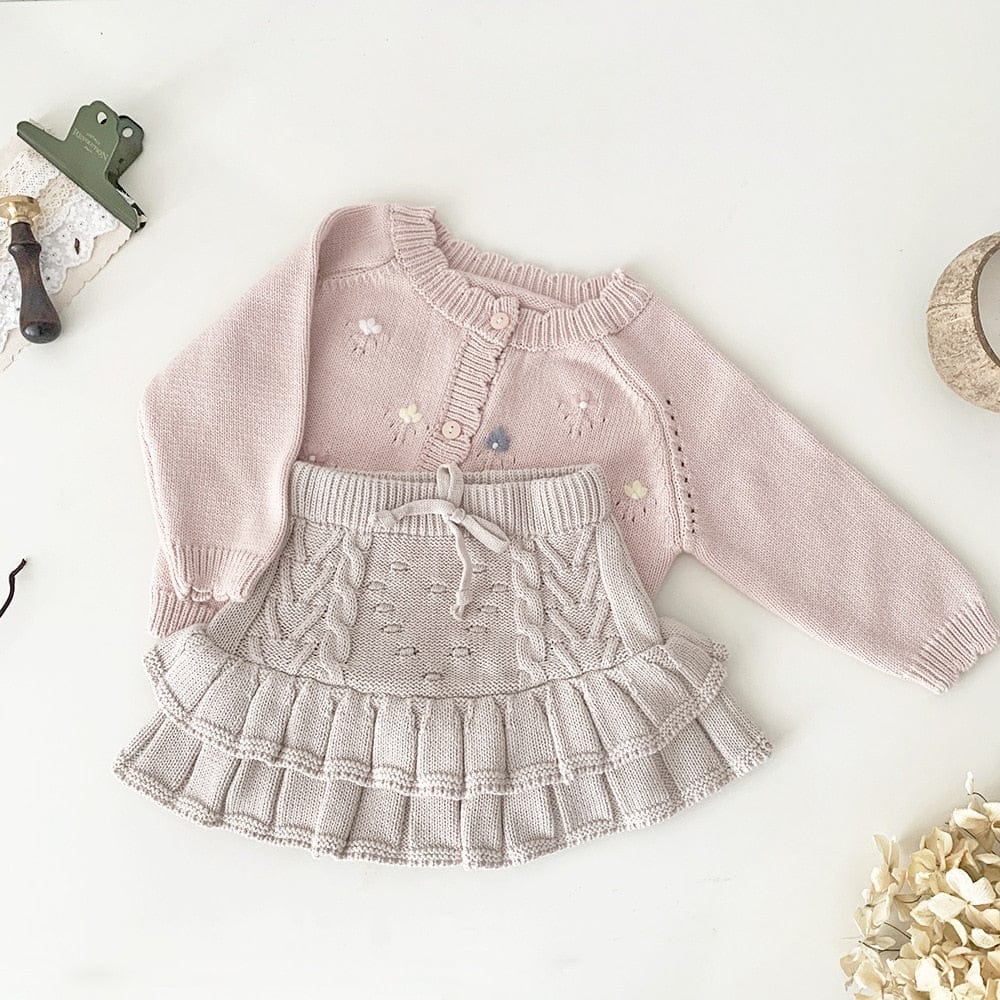 カーディガン・パーカー ベビー キッズ ニットカーディガン ジャケット フラワー 花柄 刺繍 アイボリー ピンク 2カラー ガールズ 女の子 子供服