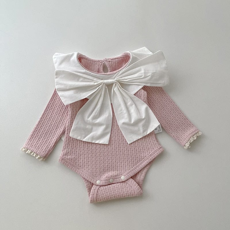 長袖ロンパース ベビー 長袖ロンパース ビッグリボン ニット ピンク カーキ 2カラー ガールズ 女の子 子供服
