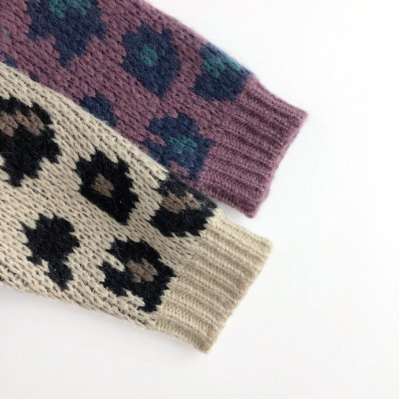 カーディガン・パーカー キッズ ニットカーディガン レオパード ジャケット セーター パープル アプリコット 2色 ユニセックス 男の子 女の子