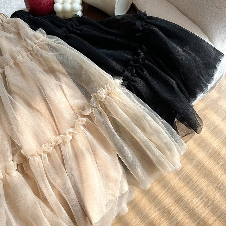 スカート キッズ チュチュスカート チュールスカート ボイル ティアードスカート プリンセススカート ブラック カーキ 2色 ガールズ 女の子