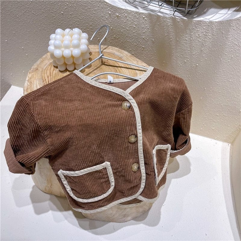 ショートコート・ジャケット・ジャンパー キッズ服 ジャケット コート アウター コーデュロイ バイピング 茶色 ベージュ 2色 男の子 女の子