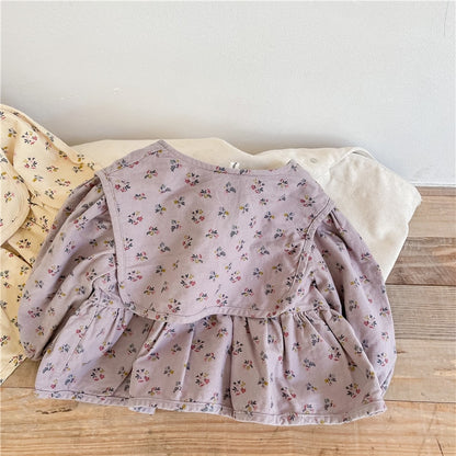 ショートコート・ジャケット・ジャンパー キッズ服 長袖 ブラウス シャツ カーディガン ジャケット フラワー 花柄 ビッグ襟 ベージュ 紫 2色 女の子