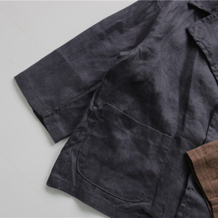 ショートコート・ジャケット・ジャンパー キッズ服 ジャケット ブレザー コットンリネン アウター 無地 ネイビー 茶色 2色 男の子