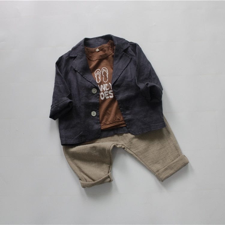 ショートコート・ジャケット・ジャンパー キッズ服 ジャケット ブレザー コットンリネン アウター 無地 ネイビー 茶色 2色 男の子