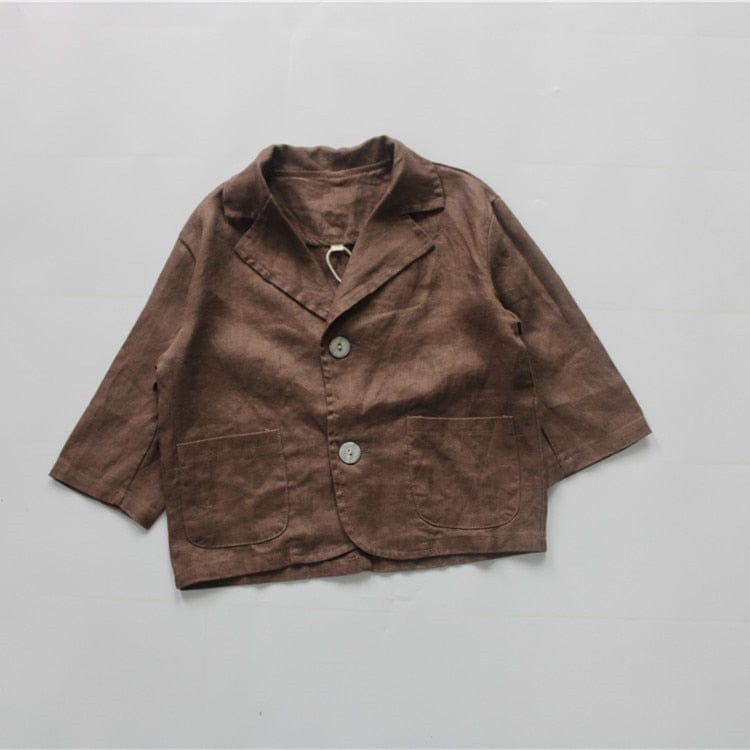 ショートコート・ジャケット・ジャンパー キッズ服 ジャケット ブレザー コットンリネン アウター 無地 ネイビー 茶色 2色 男の子