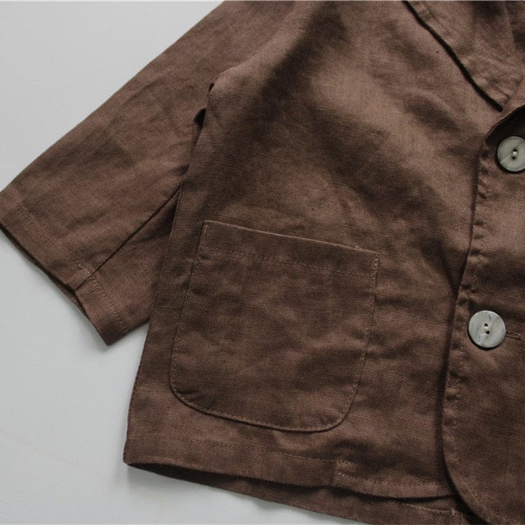 ショートコート・ジャケット・ジャンパー キッズ服 ジャケット ブレザー コットンリネン アウター 無地 ネイビー 茶色 2色 男の子