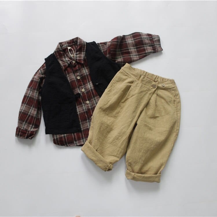 長袖シャツ・ブラウス キッズ服 長袖 シャツ チェック シンプル ベーシック 黄色 赤 2色 男の子