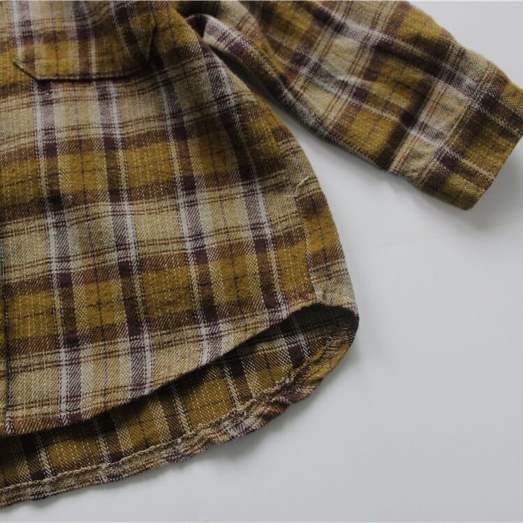 長袖シャツ・ブラウス キッズ服 長袖 シャツ チェック シンプル ベーシック 黄色 赤 2色 男の子