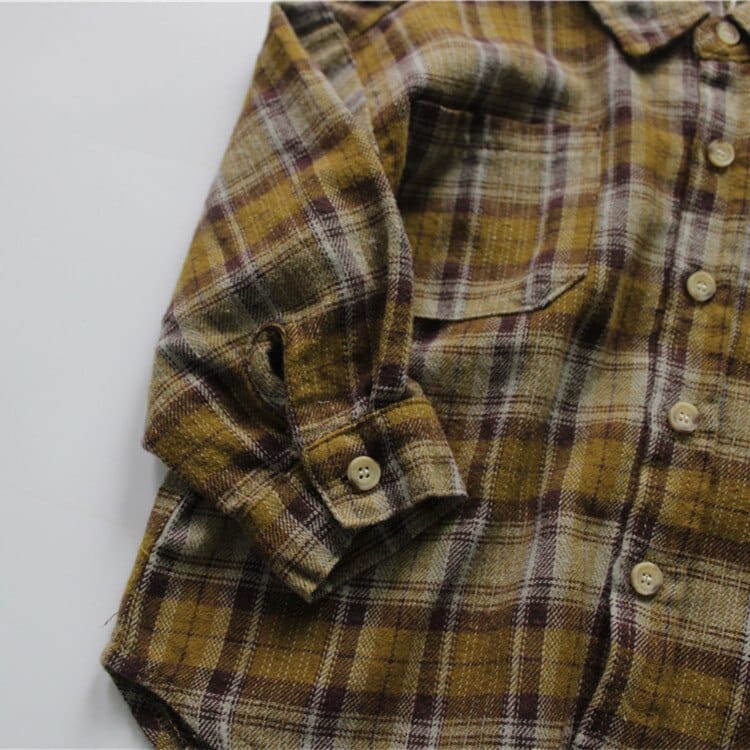 長袖シャツ・ブラウス キッズ服 長袖 シャツ チェック シンプル ベーシック 黄色 赤 2色 男の子