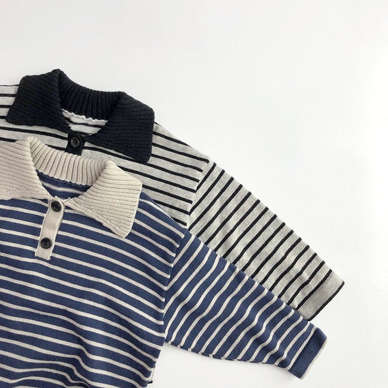 長袖シャツ・ブラウス キッズ服 長袖 ポロシャツ ボーダー スウェットシャツ 青 ベージュ 2色 男の子