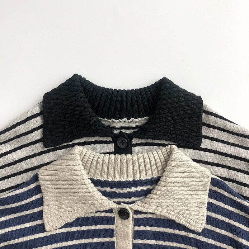 長袖シャツ・ブラウス キッズ服 長袖 ポロシャツ ボーダー スウェットシャツ 青 ベージュ 2色 男の子