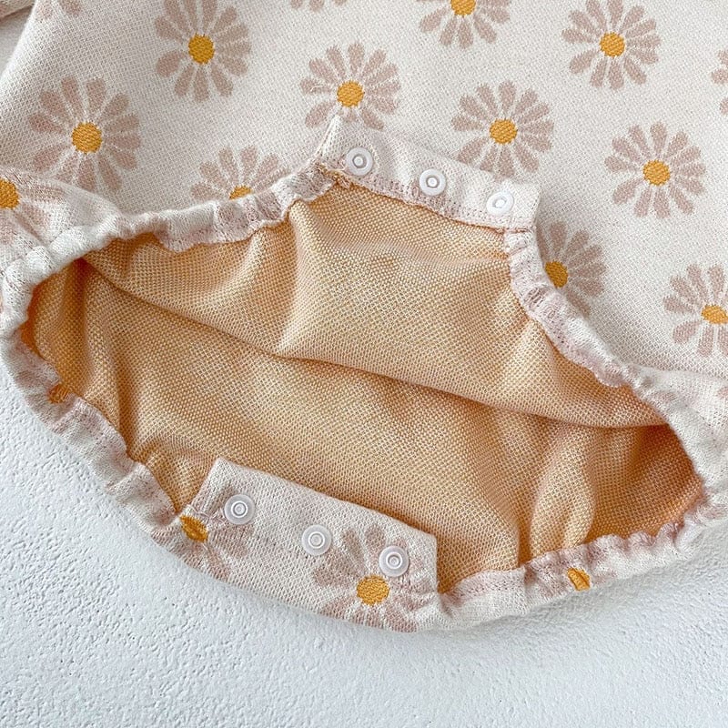 長袖ロンパース ベビー服 長袖 ロンパース レトロフラワー 花柄 ベージュ ピンク 2色 女の子