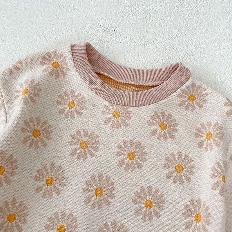 長袖ロンパース ベビー服 長袖 ロンパース レトロフラワー 花柄 ベージュ ピンク 2色 女の子